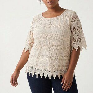 Diva Blouse Cream Crochet Lace Scalloped Boho Coquette 3X